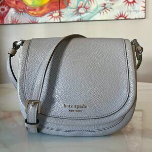 Kate Spade Roulette Small Saddle Bag Grey Pebbled Leather Crossbody
